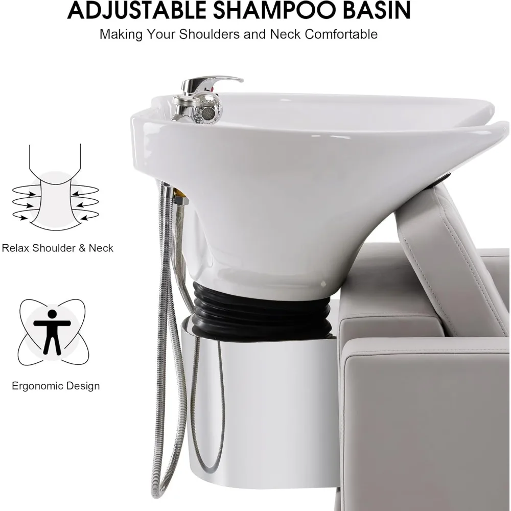 Silla de estación de champú con respaldo, cuenco de cerámica de porcelana ajustable para lavar el cabello, disyuntor al vacío, champú profesional, sillas de champú