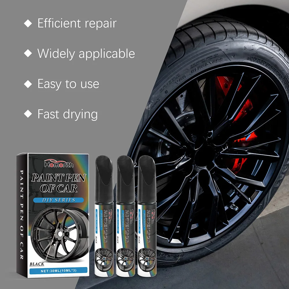Automotive Touchup Paint Pen For Scratch Repair Black Wheel Touch-Up Paint Quick Easy Rim-Scratch Repair Tool