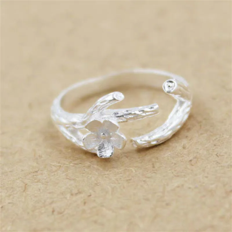 925 Silver Plum Blossom Ring Korean Version Fashionable Exquisite Design Tree Branches Gift for Girl Elegant Rings for Women