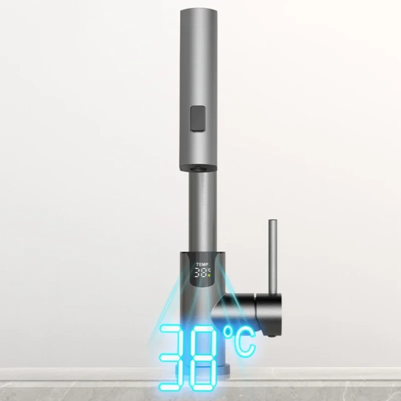 Waterfall Temperature Digital Display Basin Faucet Pull Out Stream Sprayer Hot Cold Water Sink Mixer Wash Tap For Bathroom