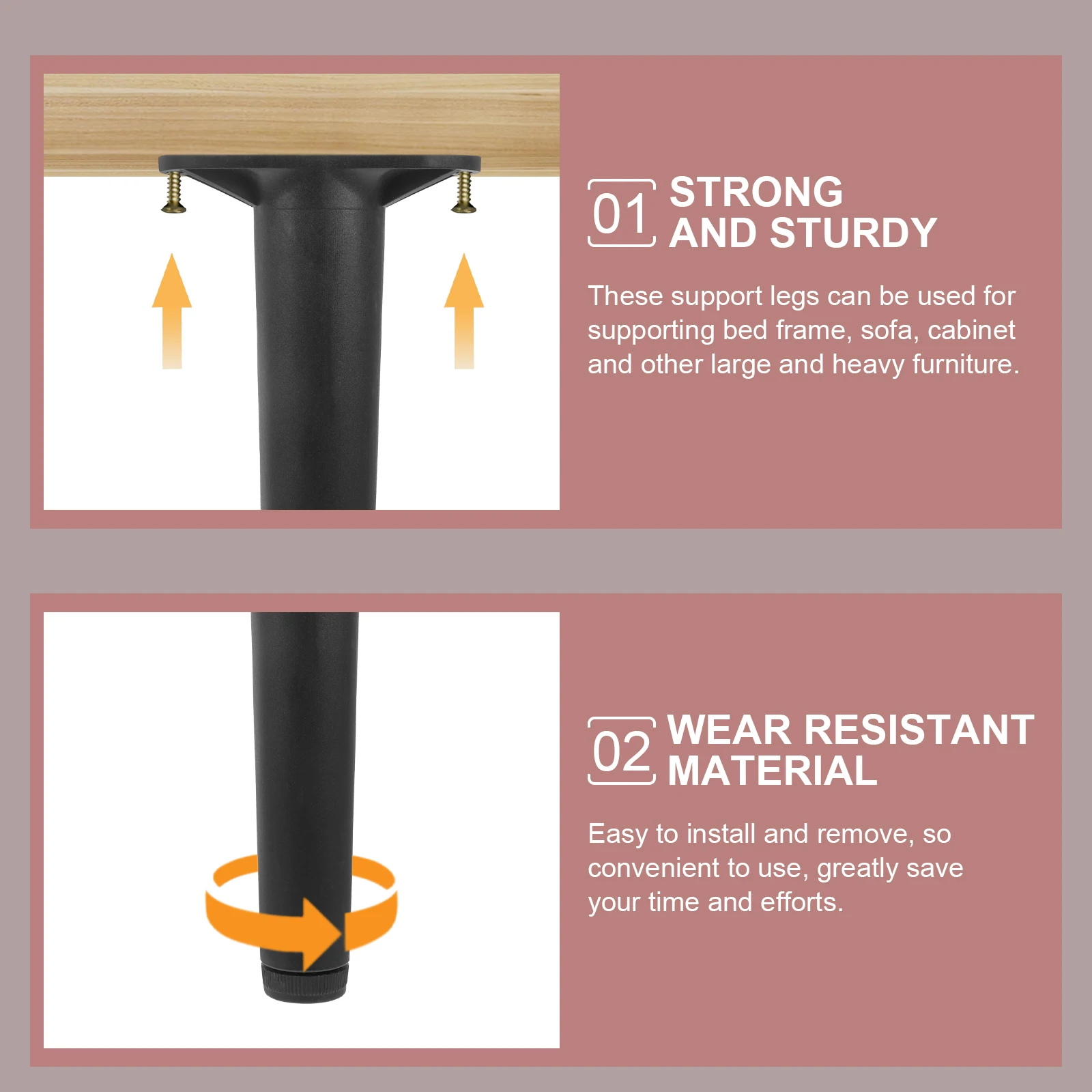 

4Pcs Bed Support Legs Adjustable Height Center Bed Frame Support Replacement Durable Strong Load Bearing Replacement