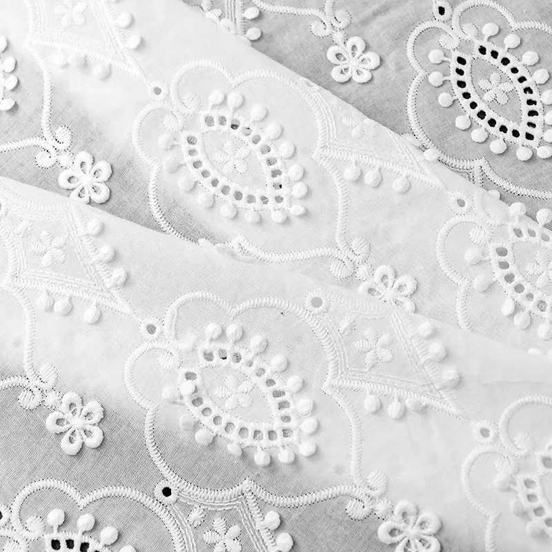 Natural-white Cotton Fabric Hollow-out Milk-silk Embroiderd Lace Fabric Handmade DIY Clothes Sewing Accessories Apparel Sewing