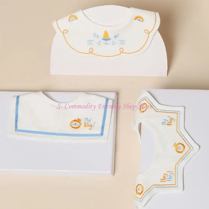 

85AE 3 Pcs/Set 360 ​​° Rotate Baby Feeding Drool Bibs Collar Decoration Embroidery Saliva Towel Cotton Anti-Stain Burp for