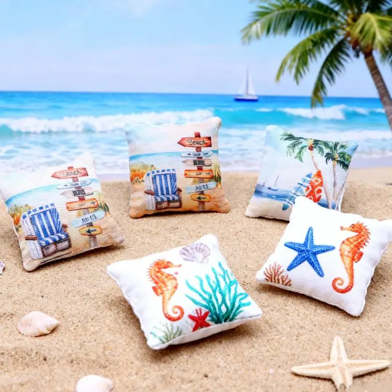 Mini almohada de playa para casa de muñecas, modelo de Mini sofá para el hogar, adorno, tema de playa, casa de muñecas, accesorios de decoración de microescena, 3 uds.