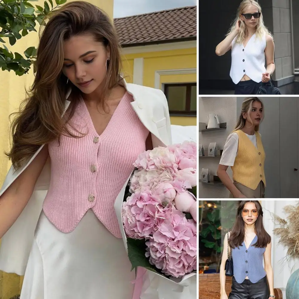Coletes de malha curta para mulheres, cardigans sem mangas, gola v, colete cinza curto, regata de malha, outwear, primavera, 2022