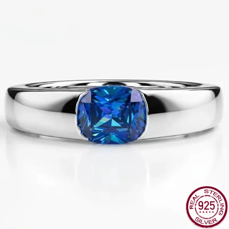 Yaranyan, anillo de compromiso y boda con piedras preciosas, 100% plata de ley 925, zafiro de laboratorio de 5 x 6 mm y diamantes de alto contenido de carbono, joyería fina.