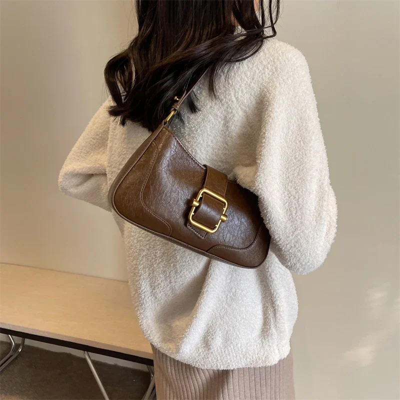 LEFTSIDE Small Belt Buckle Design Shoulder Bags for Women 2023 New Fashion Trend Designer Crossbody Bag Underarm Bag Handbags