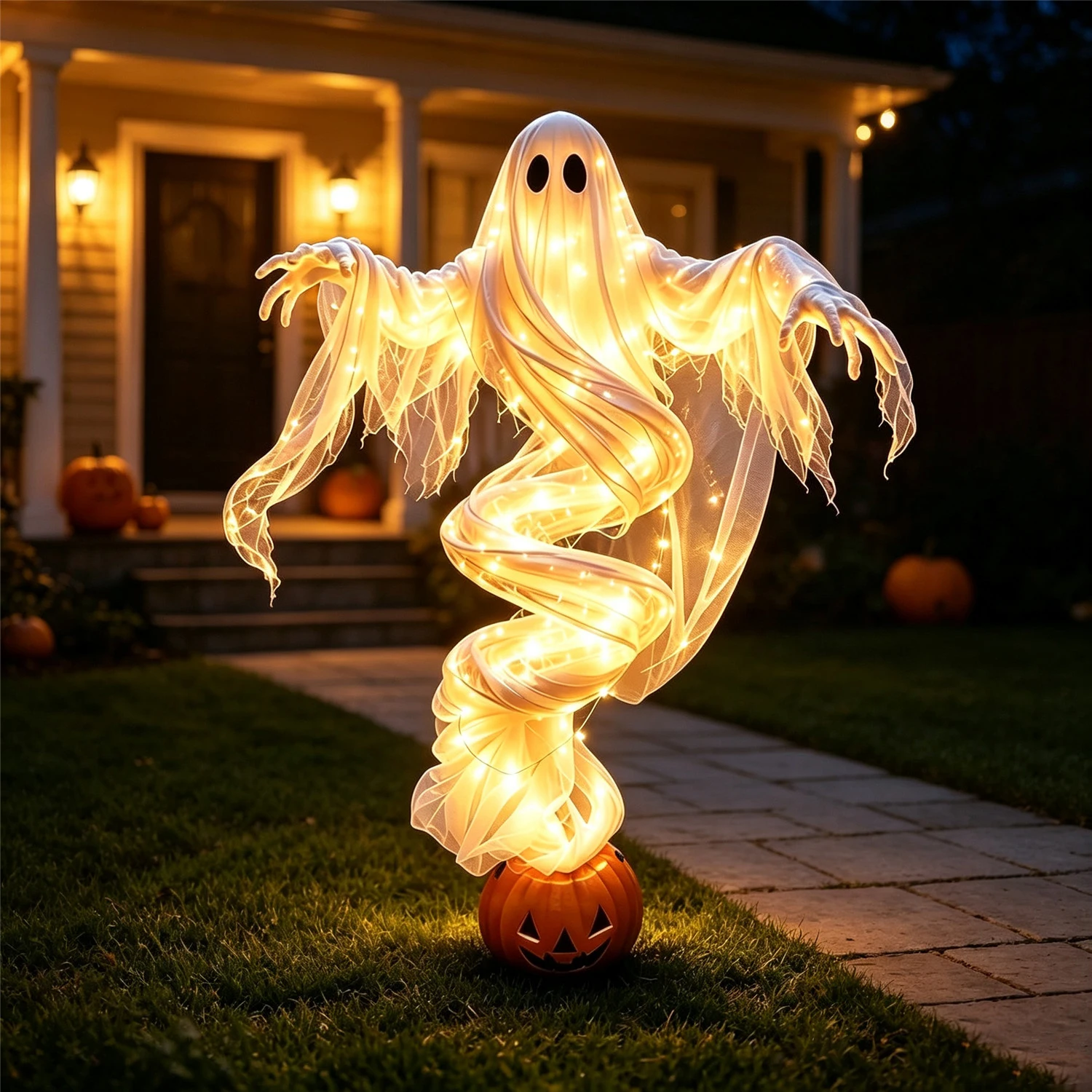 Swirling Ghost Pumpkin Yard La - Halloween Pumpkin Decor Led 评论和价格