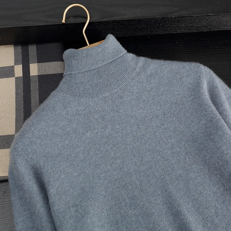 

Fall/Winter Turtleneck 100% Cashmere Sweater Men's Lapel Loose Knit Pullover Business Casual Warm Tops High-End Bottoming Shirt
