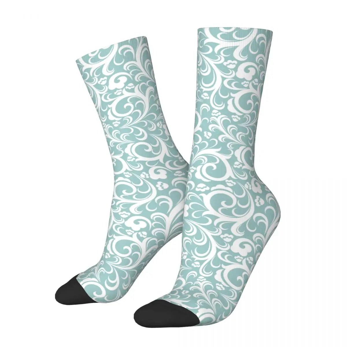 

Winter Warm Funny Women Men Turquoise Pattern Baroque Style Socks Retro Illustration Breathable Basketball Socks