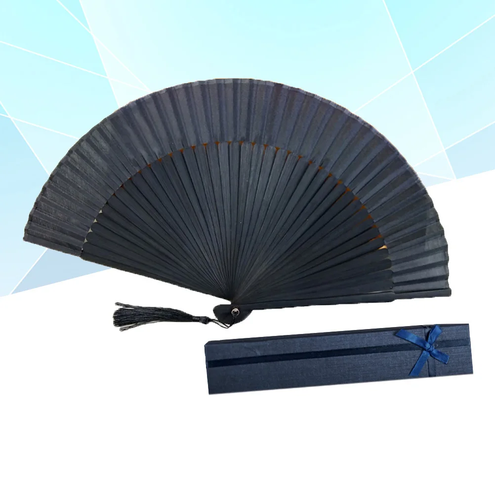 

Men Folding Black Bamboo Fabric Handheld Fan Summer Cooling Wedding Party Gift Decor Chinese Style Foldable Fan