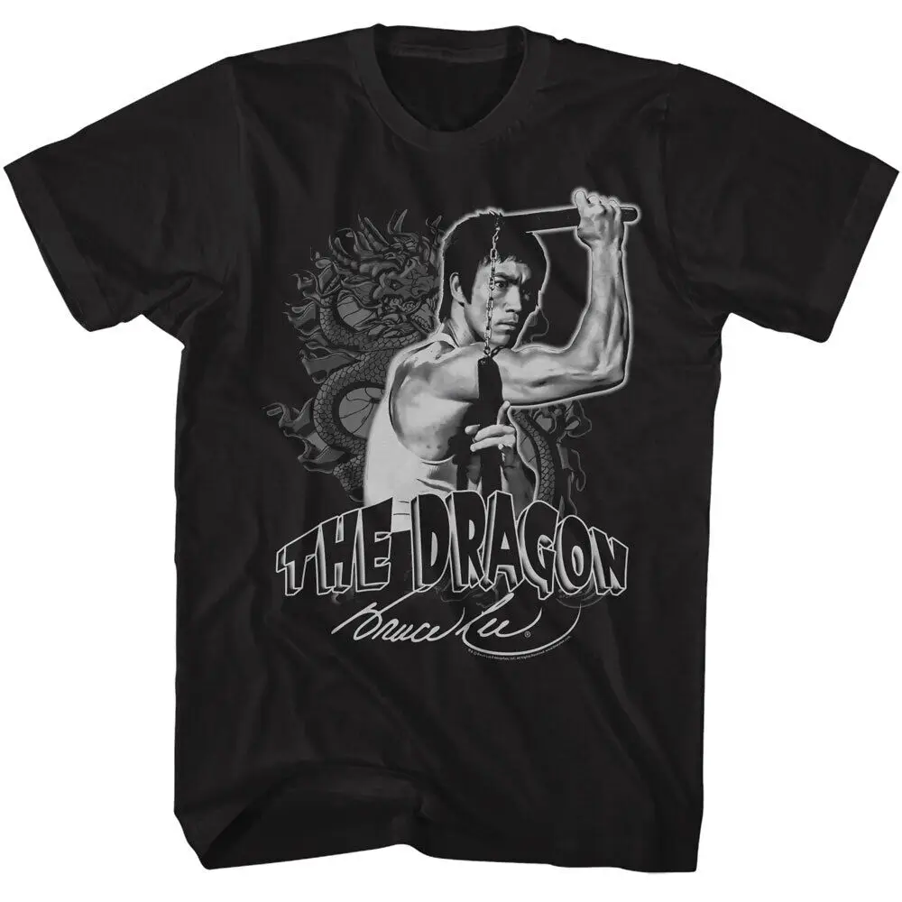 Bruce  Mens T-Shirt The Dragon and Nunchucks New Black Cotton SM - 5XL