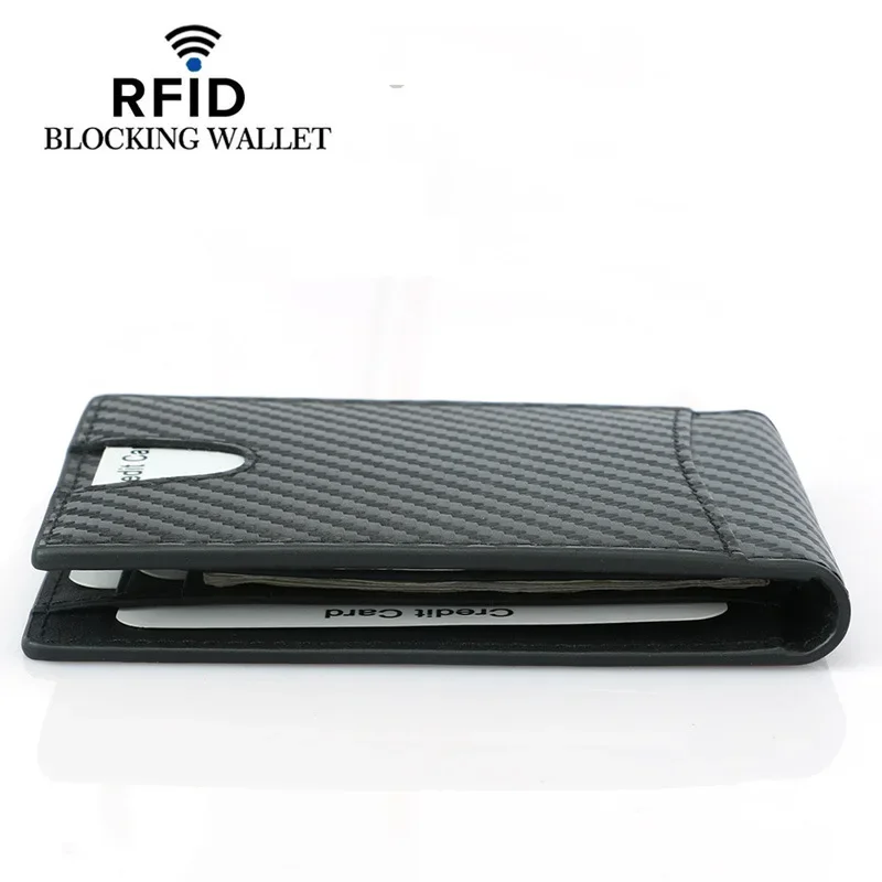 RFID Carbon Fiber Pattern Slim Money Clip for Men Leather Mini Wallet with Money Clips Small Wallet Purse Metal Clamp For Money