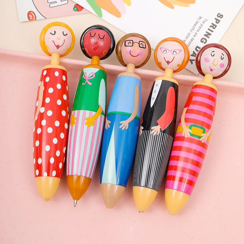 

5pcs Kawaii Plastic Ballpoint Pens Creative Doll Villain Portable Ball Pen Novelty Item Gifts for kids Students School Supplies