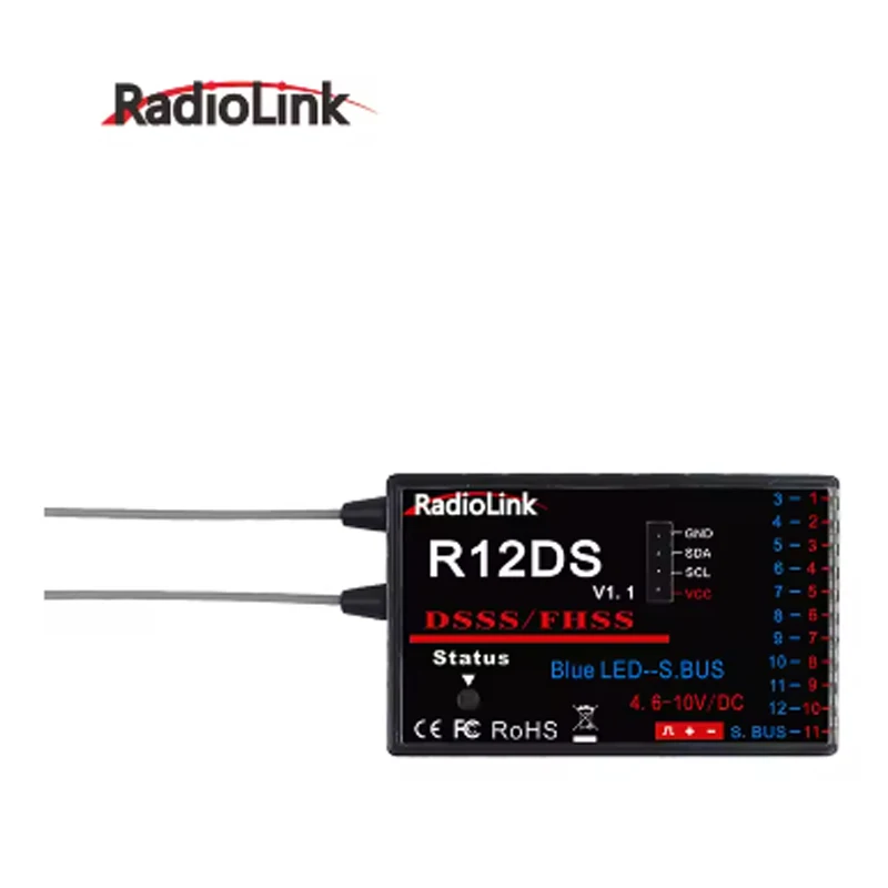 

RadioLink R12DS 2.4GHz 12CH DSSS & FHSS Receiver for RadioLink AT9 AT9S AT10 AT10II Transmitter Support For SBUS PWM