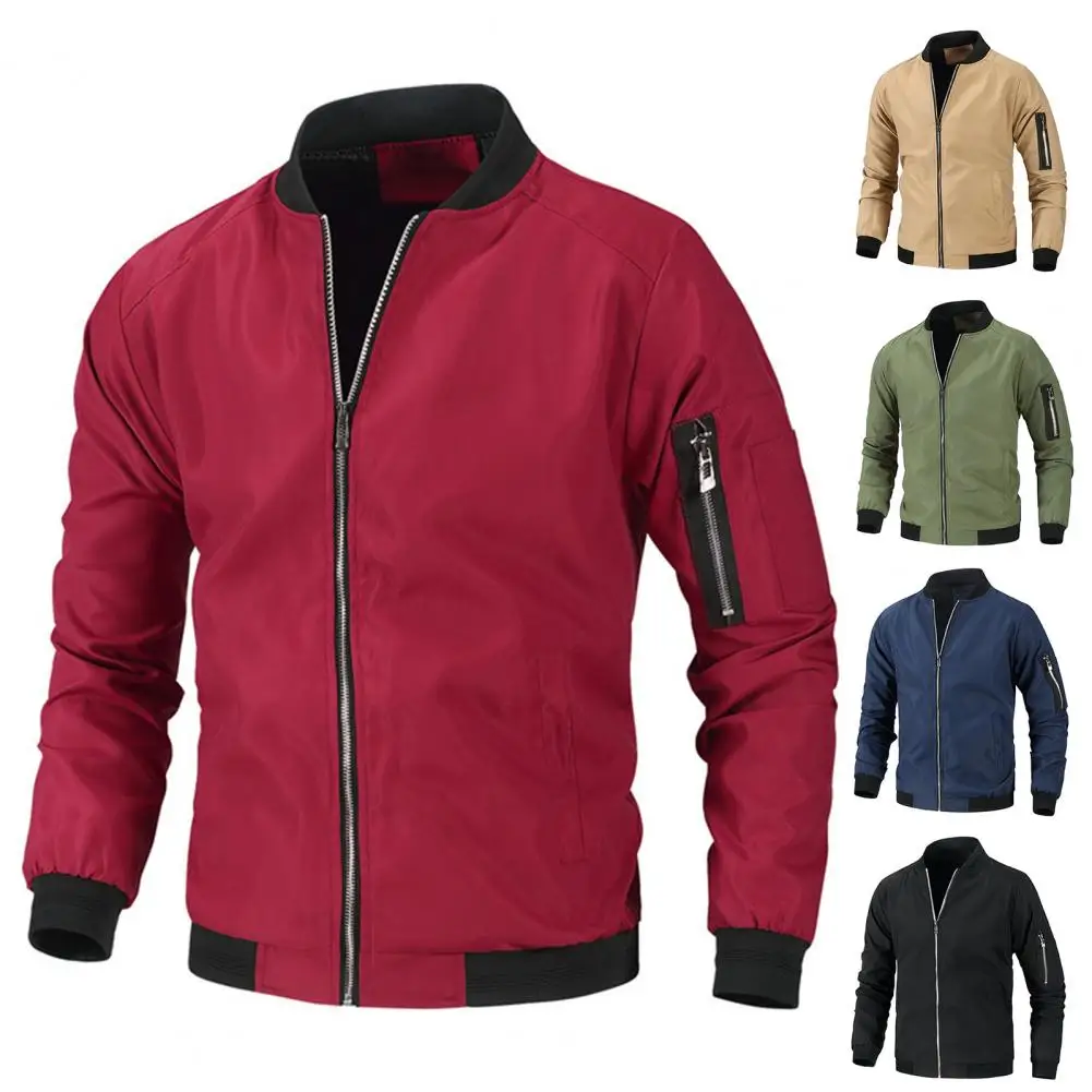 Blouson aviateur à col montant pour hommes, manteau avec poches zippées, coupe-vent décontracté, combinaison cargo, mode printemps et automne 2024