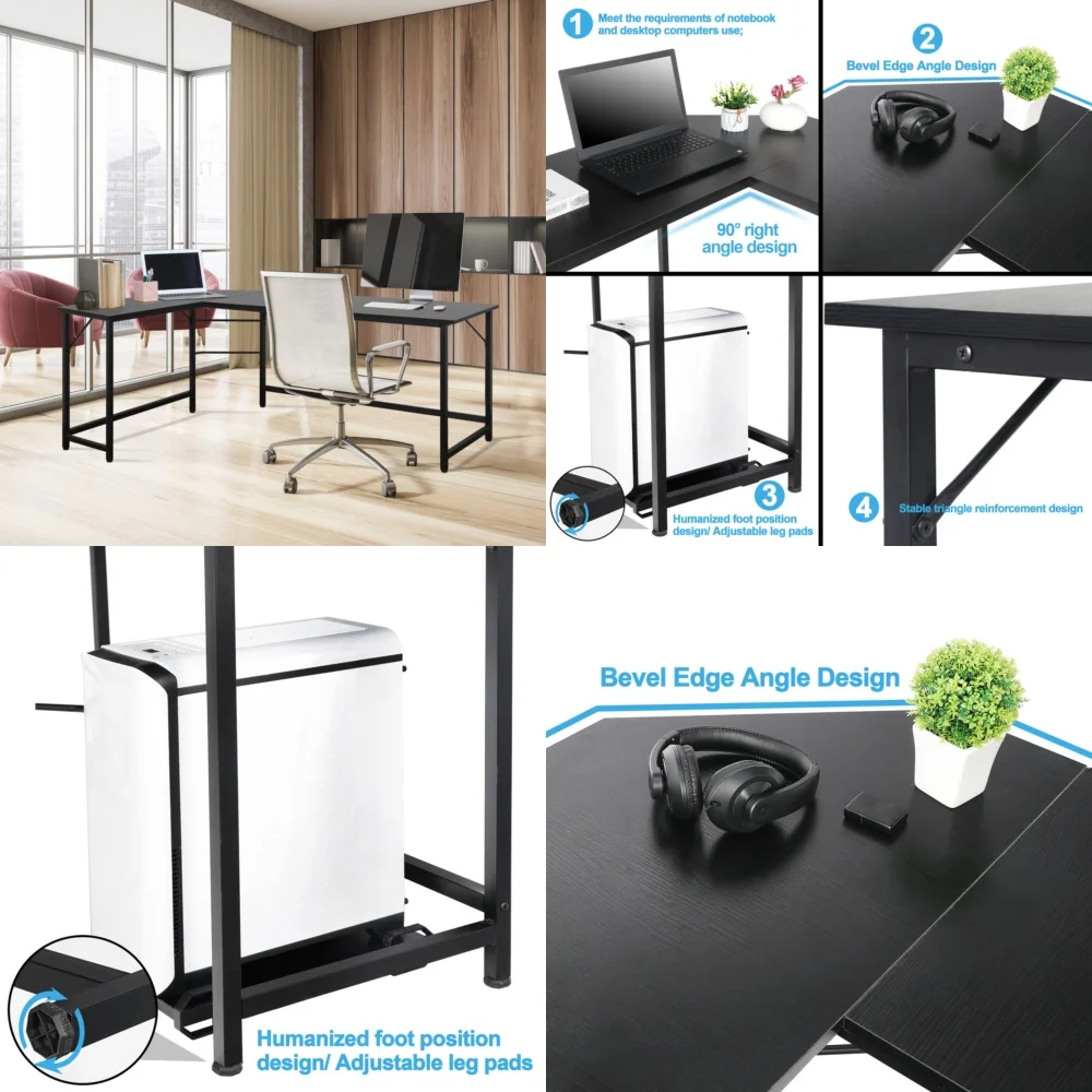 

L Shaped Gaming Desk 66 Inch Corner Computer Desk for PC Laptop Office Home Large Adjustable Height Desk with RGB Lights and