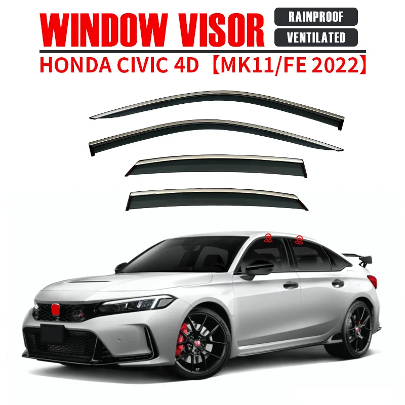 Deflector de Ventana para Auto, Protector de Lluvia y Sol, Compatible con Honda CIVIC 4D, Deflector de Ventana Lateral