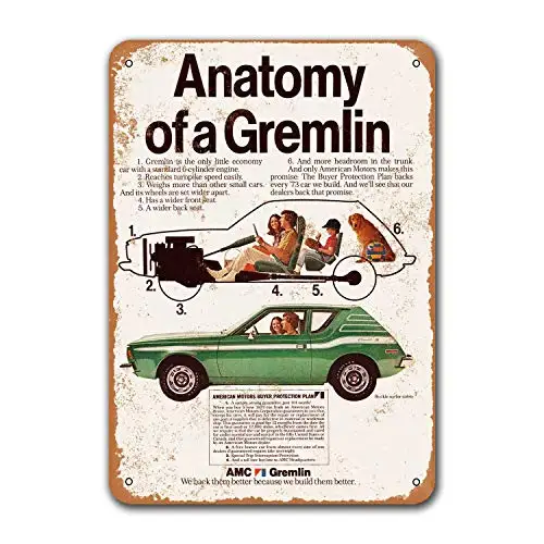 Bar Poster Wall Decor Coffee Club Restaurant Vintage Car Tin Signs Metal 1973 AMC Gremlin Pub Grage Man Cave Sgins Office Home