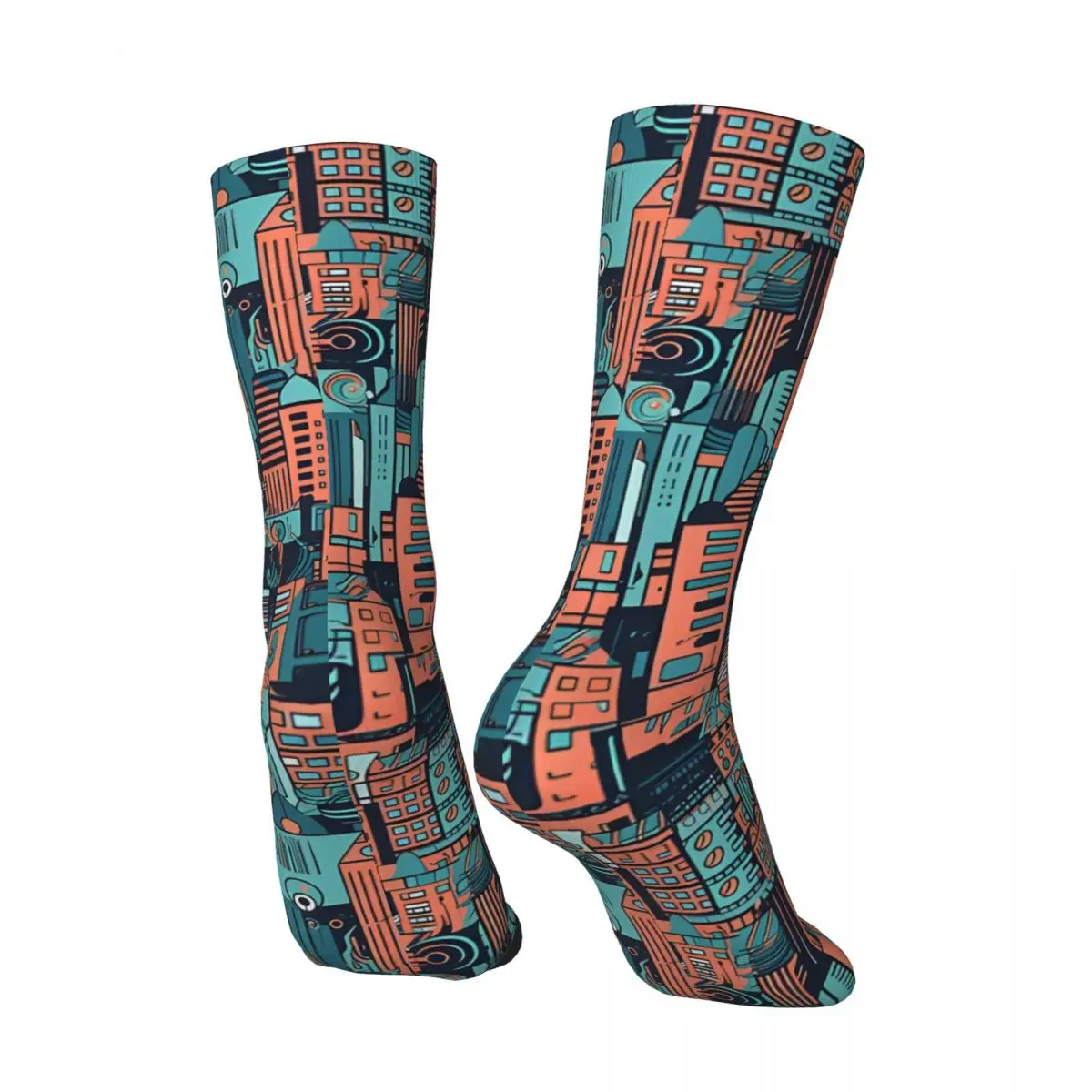 Crazy compression Digital Metropolis Sock for Men Vintage Quality Pattern Crew Sock Novelty