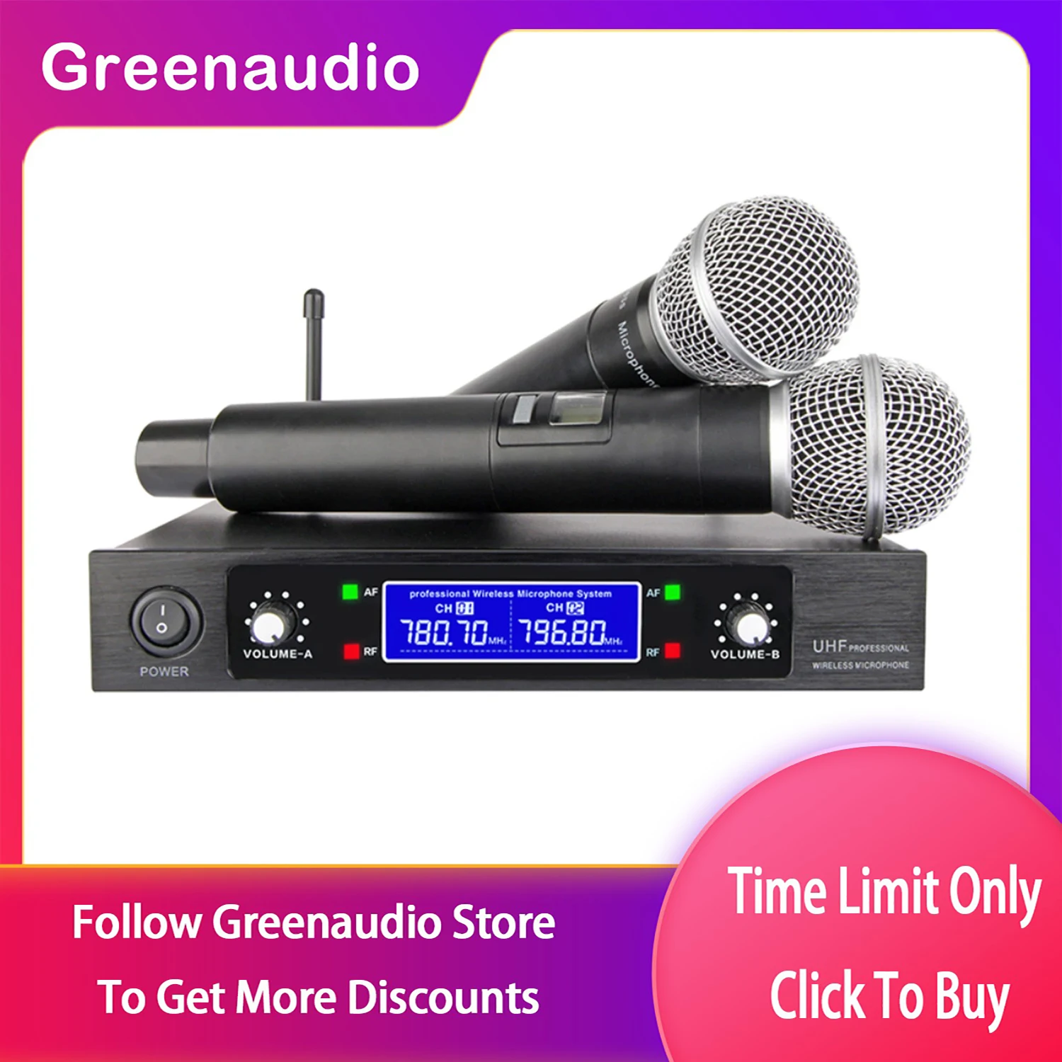 

Dual Channel VHF Analog UHF Professional Long Range Wireless Handheld Microphone System