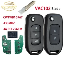 CWTWB1G767 For Renault Megane3 Logan2 Kadjar Symbol Dacia Duster Captur 433MHZ 4A Chip Flip Smart Car Key PCF7961M VAC102 Blade