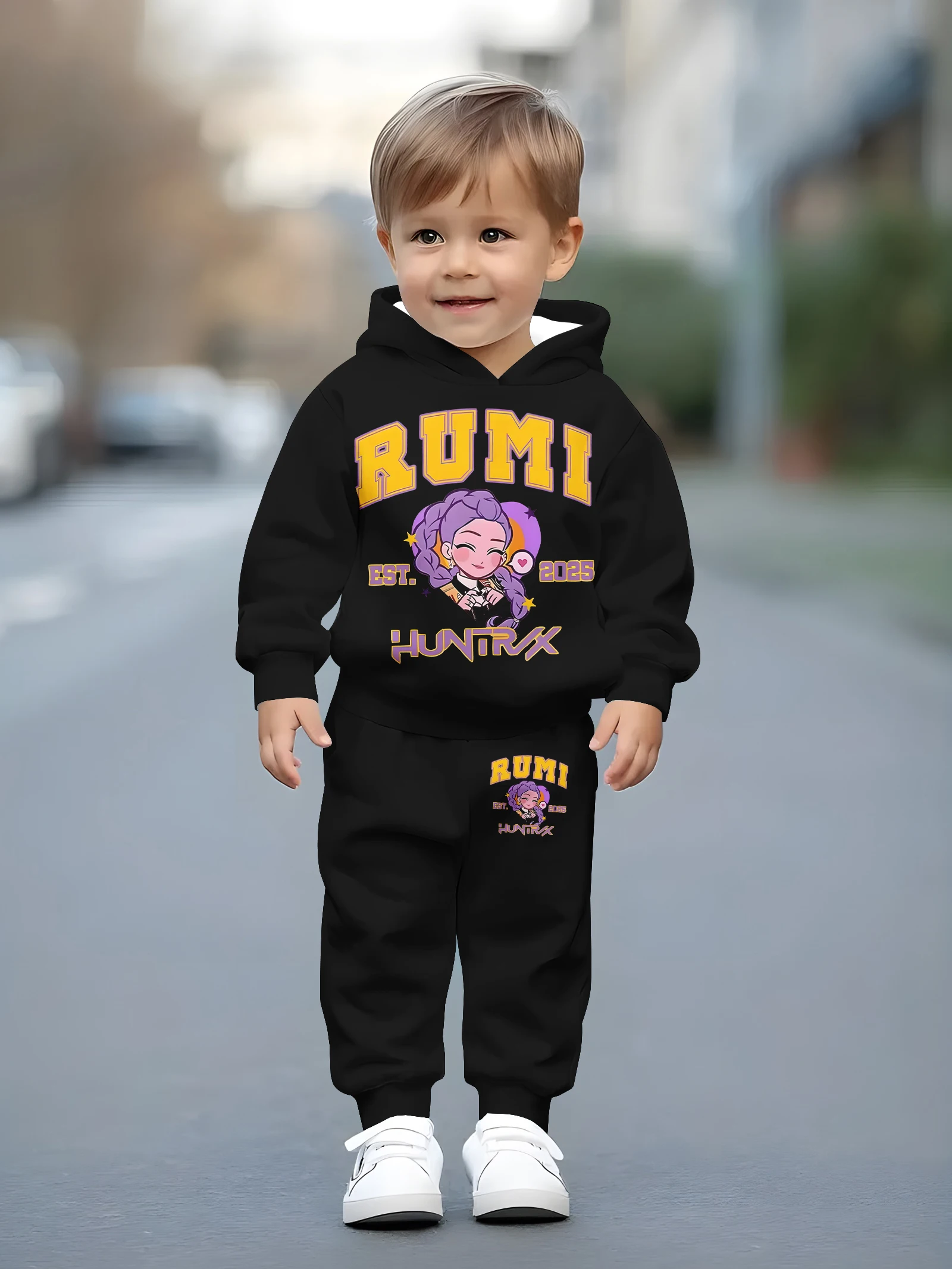 

K-POP Anime Hooded Set - Children's Spring and Autumn Sweater and Pants Two-Piece Set, Baby's Personality Outfit
