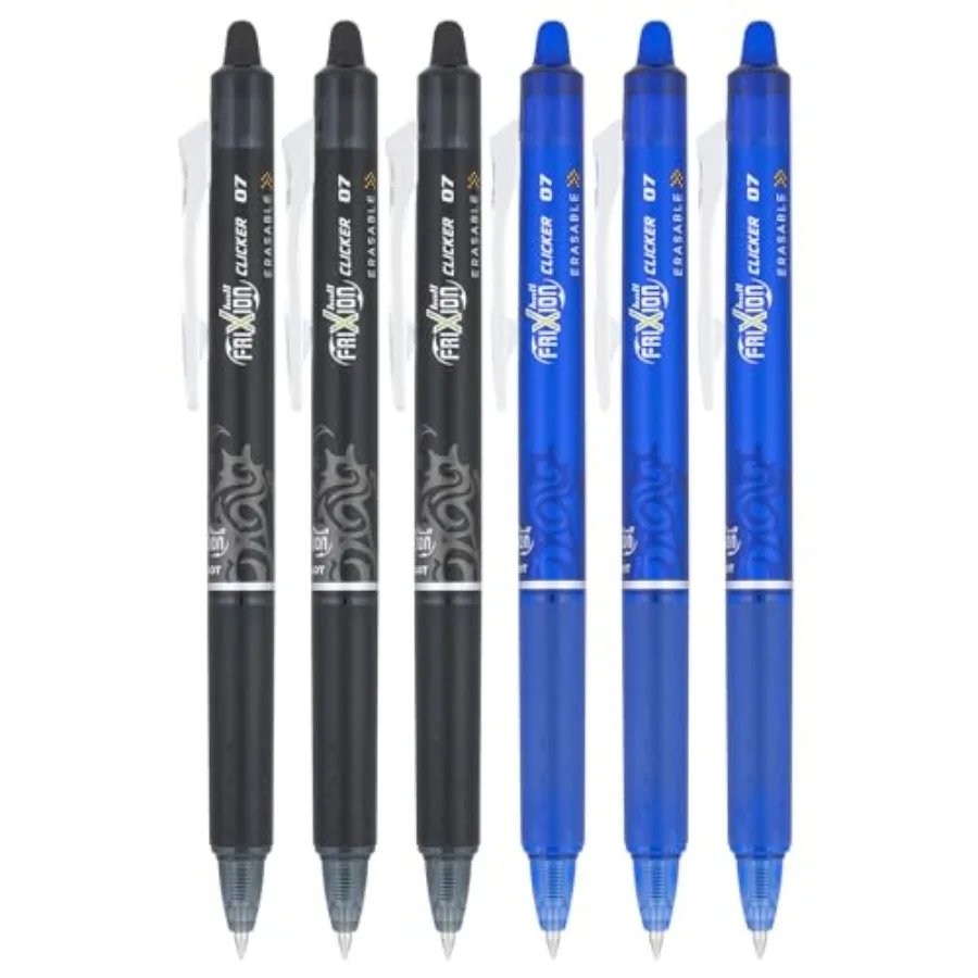 

FriXion Clicker 0.7mm, Erasable Gel Pens, Fine Point 6-Pack, Black/Blue