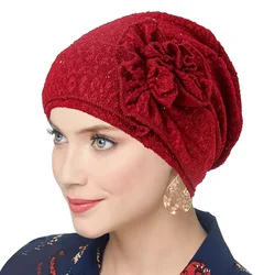 Women Flower Chemo Cap Muslim Hijab Hair Loss Head Wrap Scarf Bonnet Beanies Turban Hat Headwear Headscarf Cancer Turbante Mujer