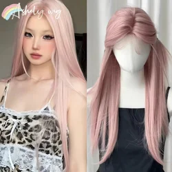 Ashely Pink Wig Lolita Long Straight Pink Wig for Women Headband Synthetic Wigs Pelucas De Fiesta Wigs in Promotion Lolita κ°λ°