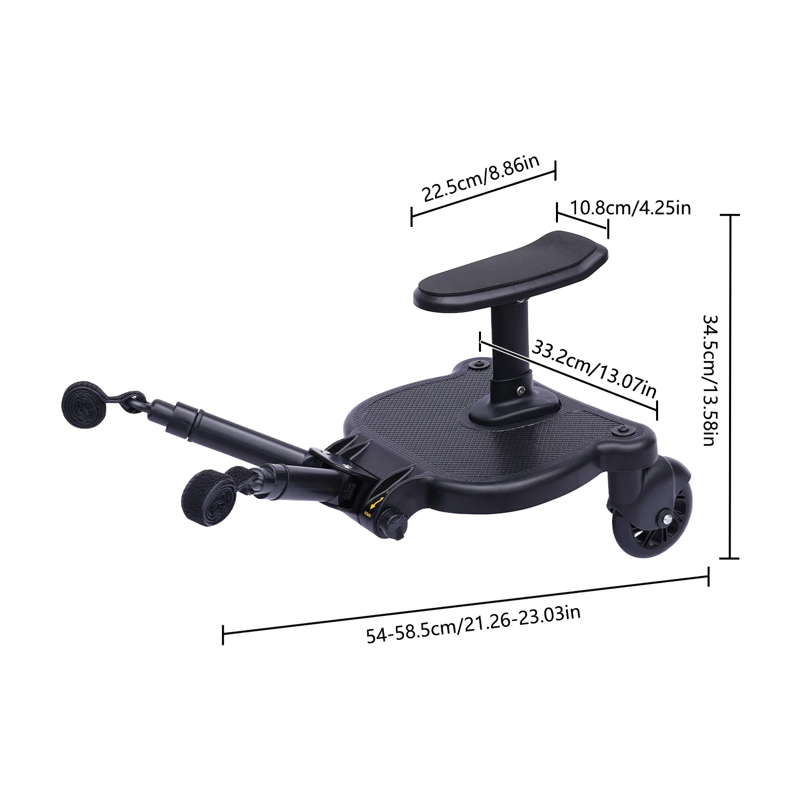 Baby Stroller Auxiliary Pedal Standing Board with Detachable Seat Step Board Pedal Black for 3-7 Years Old