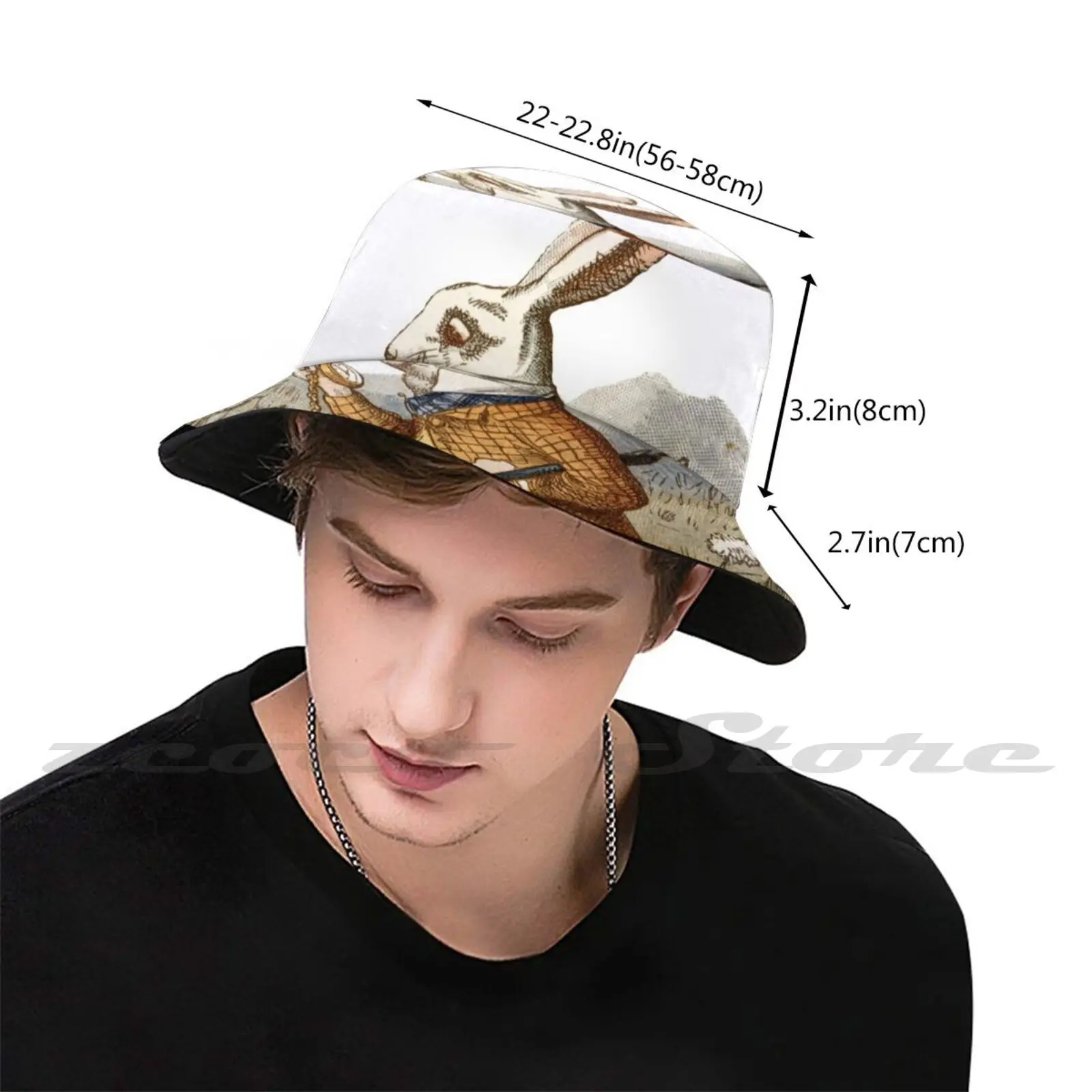 Alice In White Rabbit-Sombrero de pescador transpirable para deportes al aire libre, gorra de moda, Alice In White Rabbit Vintage Book Rabbit Bunny