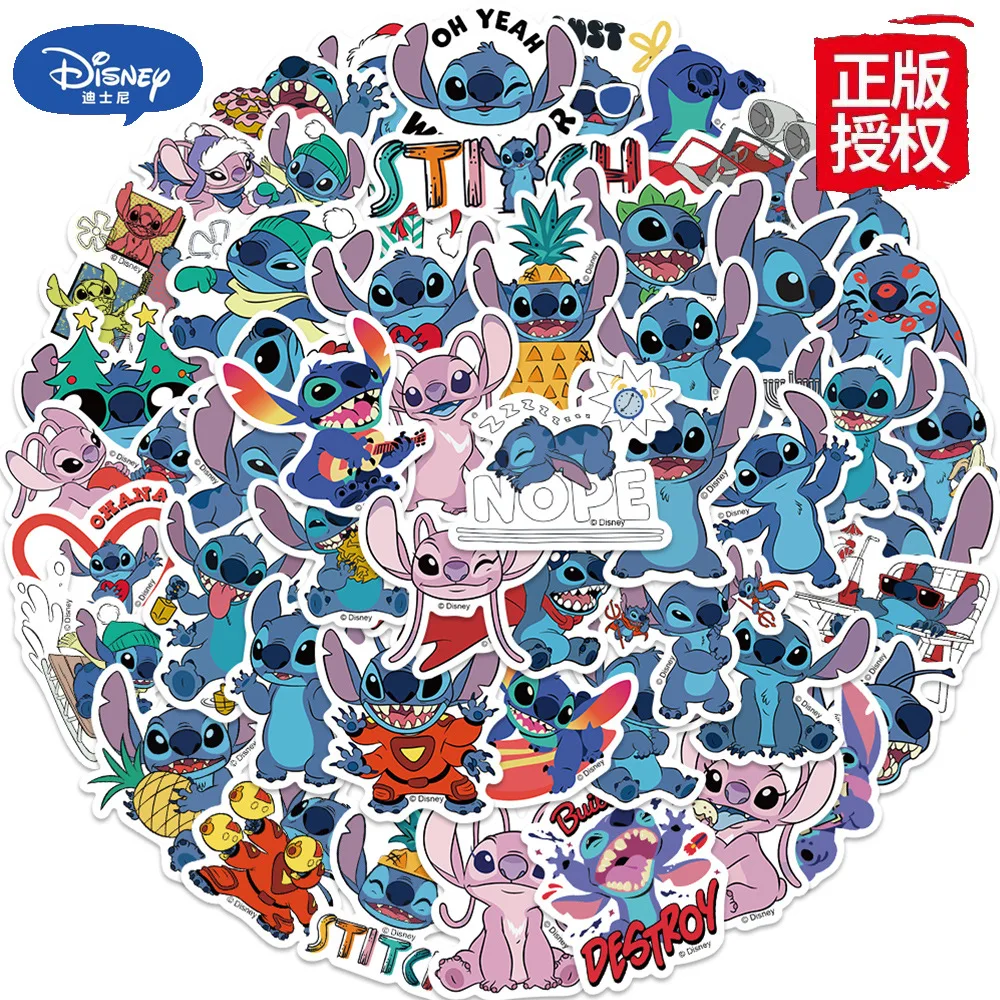 Disney Stitch Anime Adesivos, Desenhos animados kawaii, Pacote de adesivos de filme, Brinquedo infantil, Decalque, Skate, Laptop, Motocicleta, Guitarra, Bonito, 50Pcs