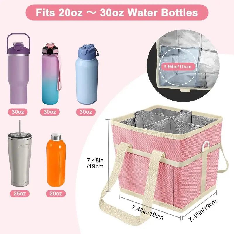Waterproof Drink Carrier Tote Bag Multi Compartments Leakproof Reusable Coffee Holder for Picnic Travel Office Commute