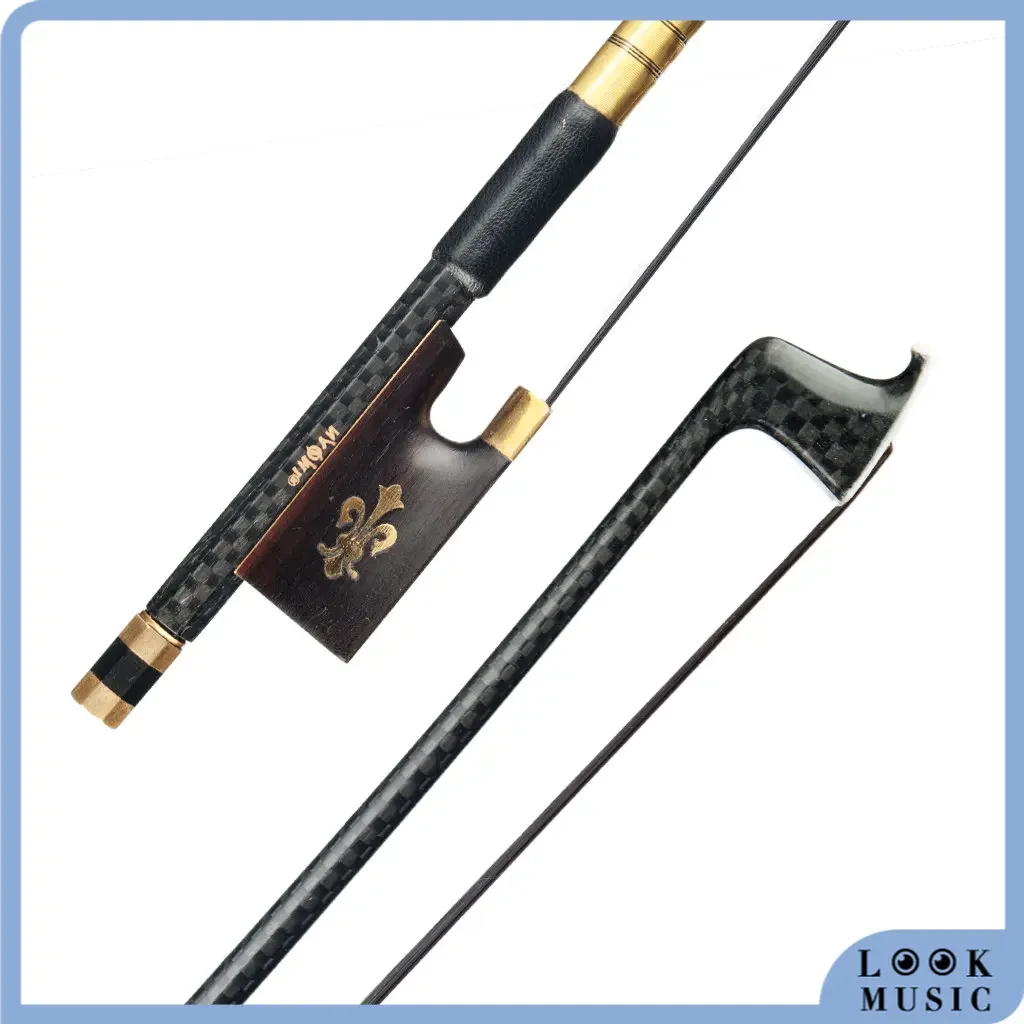 LOOK 4/4 Violin Bow Grid Carbon Fiber Violin Bow Golden Fleur-De-Lys Inlay Ebony Frog Black Horsehair