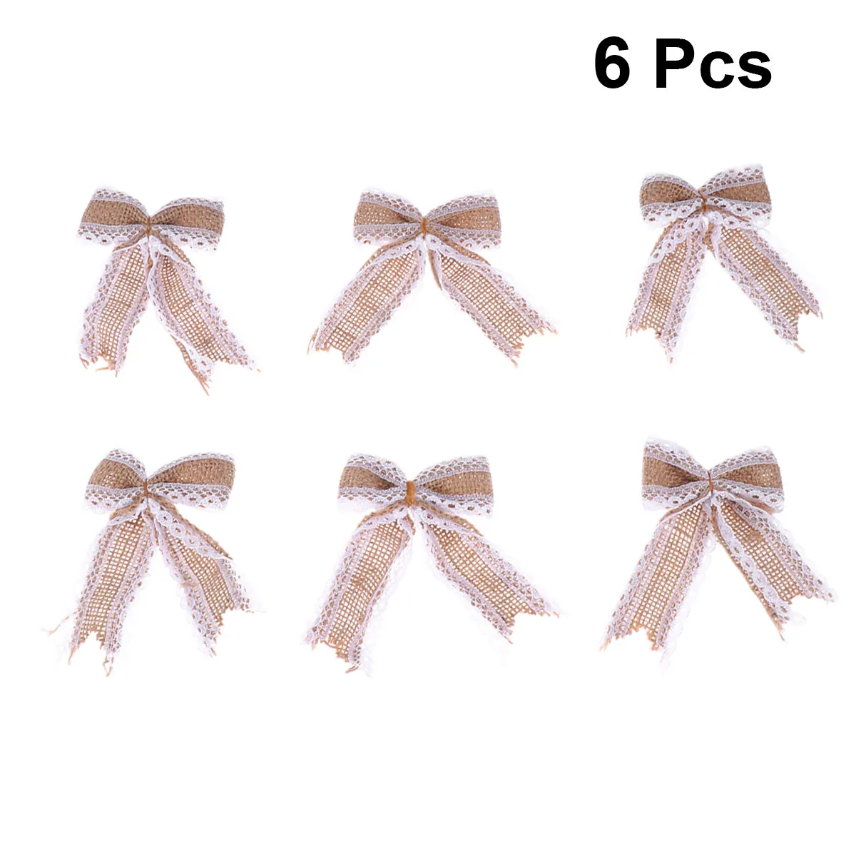 6 nœuds en jute naturel de qualité supérieure avec bordure en dentelle, style rustique chic, décorations DIY pour mariage, fiançailles, bal, pique-nique, église