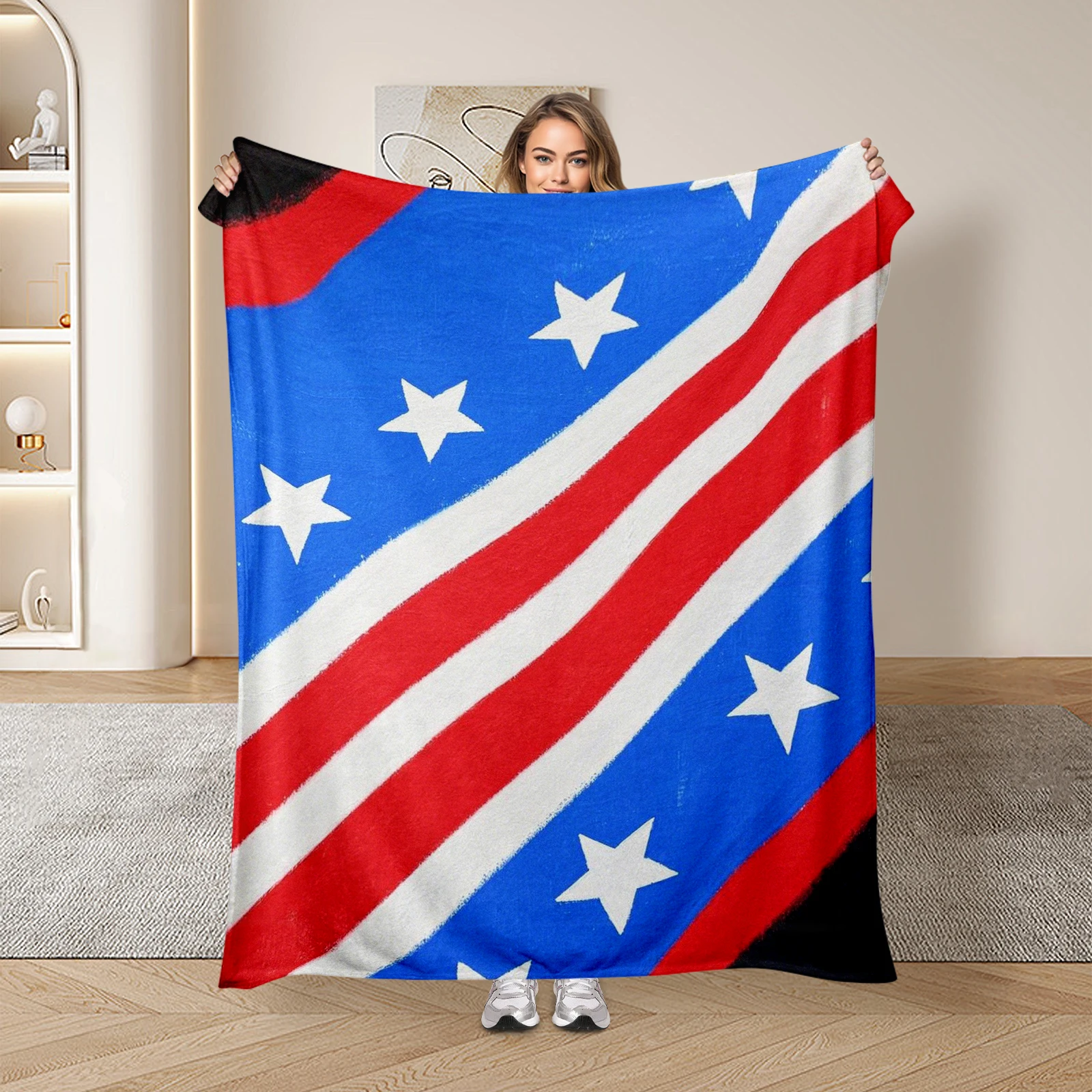 This Stylish Blanket Featuring American Flag Colors Ribbons And Stars Is A Wonderful Addition To Home Decor