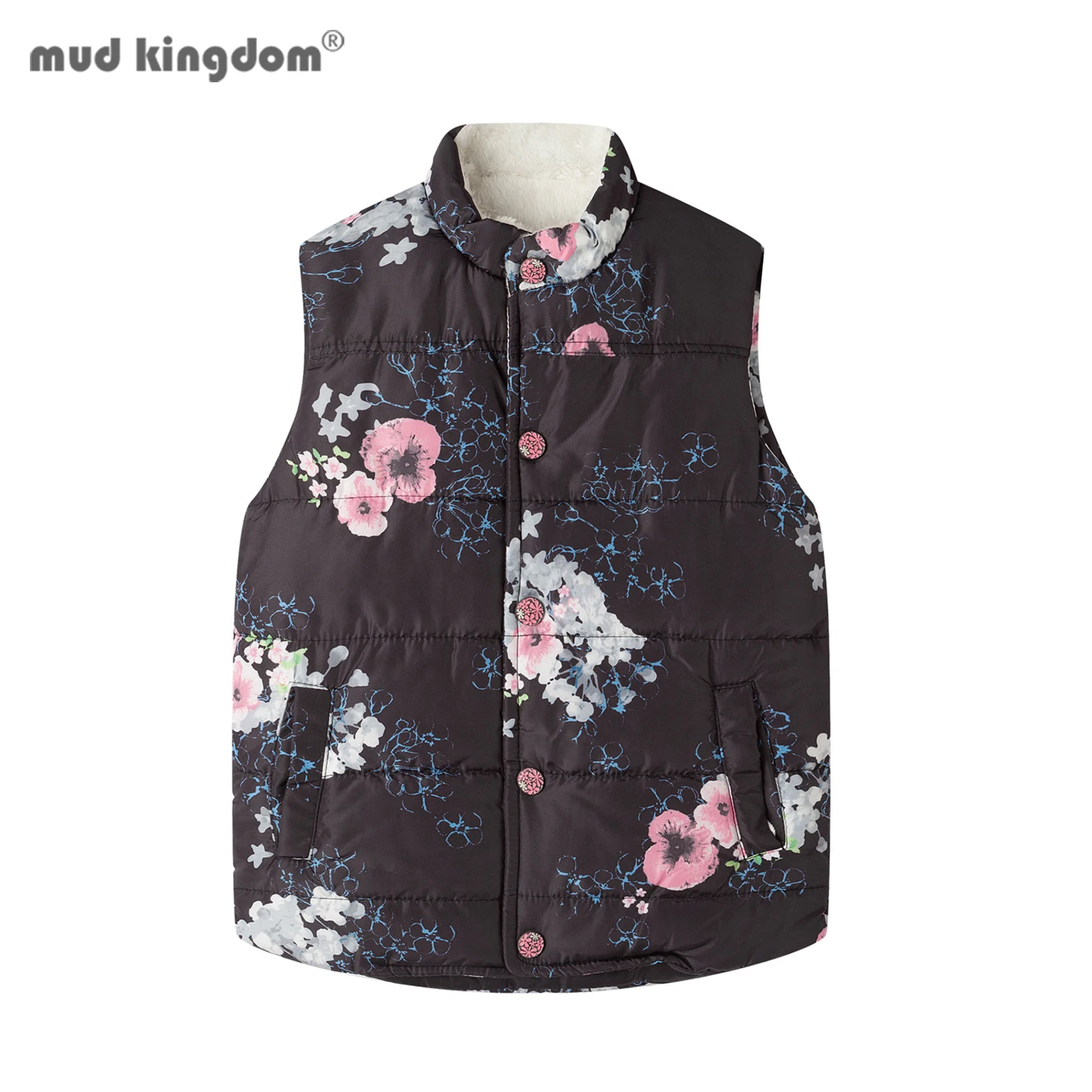 Mudkingdom Toddler Floral Vest Jacket for Girls Waistcoat Sleeveless Coat Thick Outerwear Kids Cotton Warm Winter Clothes