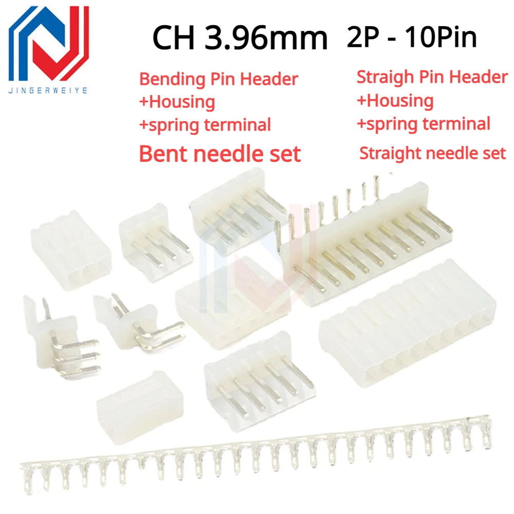 

10 Sets Ch3.96 Connector 3.96mm Spacing Plug Housing / Straight Needle / Curved Needle Base / Terminal 2P 3P 4P 5P 6P 7P-10P