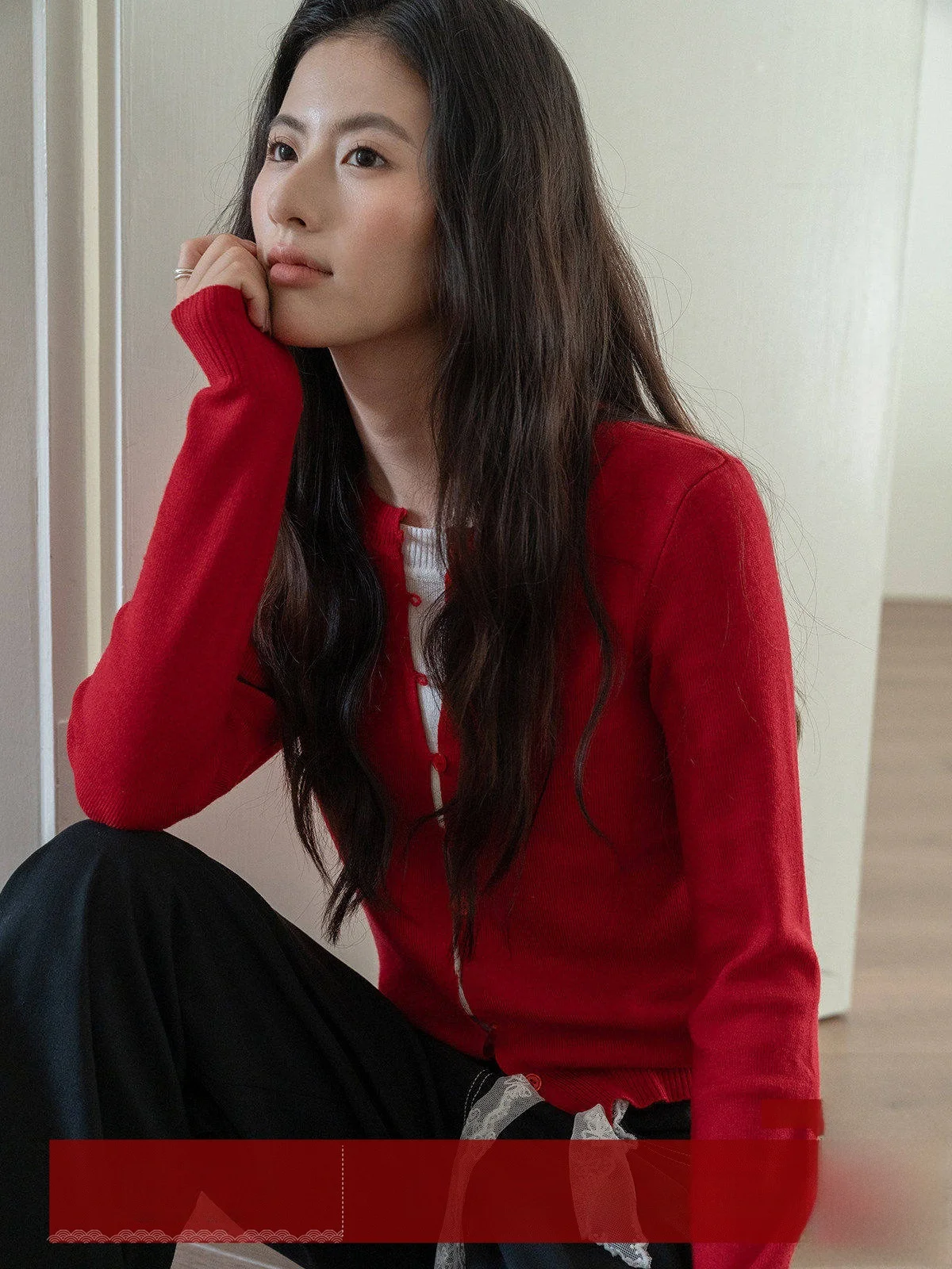 

Женский приталенный вязаный свитер MoZa Red Aosphere с длинным рукавом, весенняя новинка, универсальный топ для повседневной носки