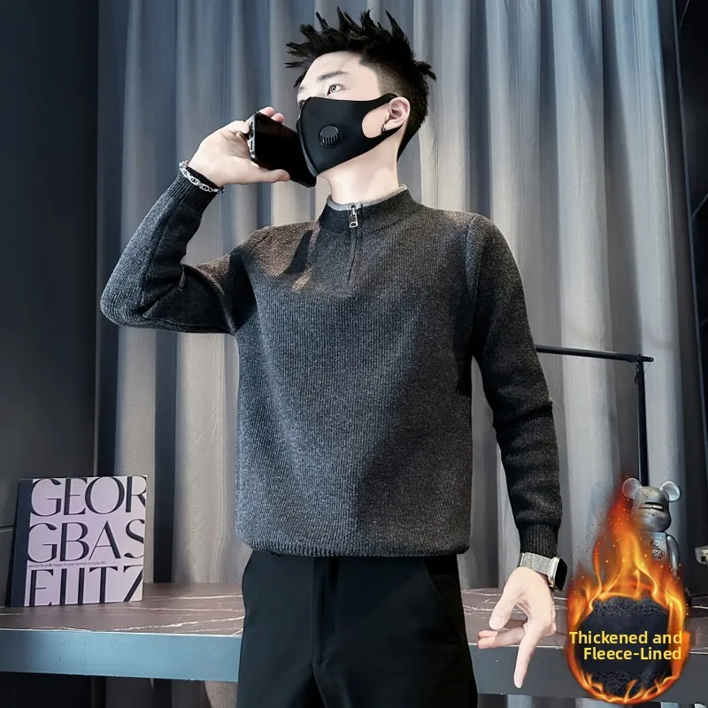 

Fce Lined Men's Knitwear f Zip Warm Faionable Small Size 55 ort Statured XS Sle 60 Winter Clothes