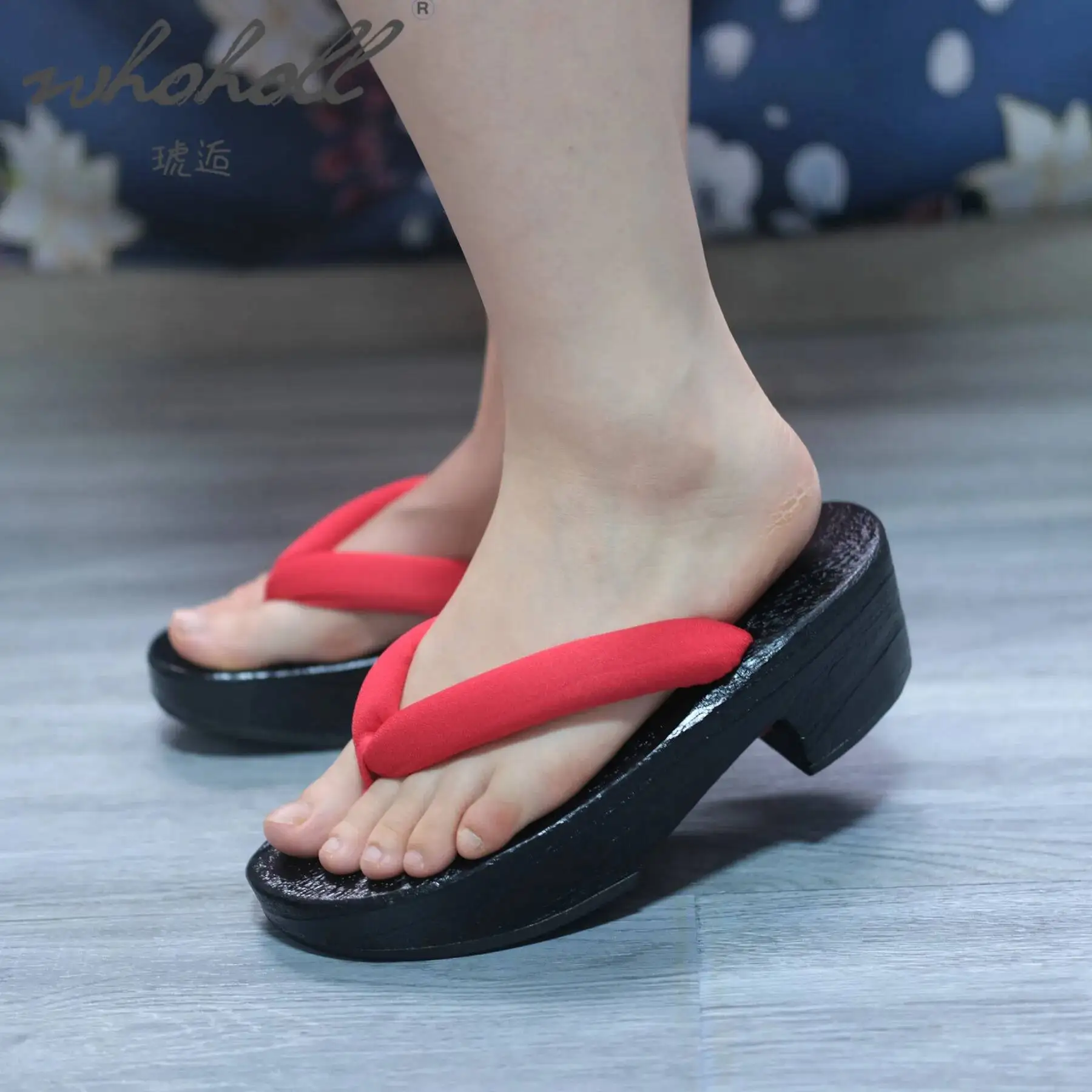 Sandalias de madera Geta japonesa Geisha samurái para mujer, zapatos de Cosplay de Anime, chanclas de plataforma gruesa con cuña, zuecos