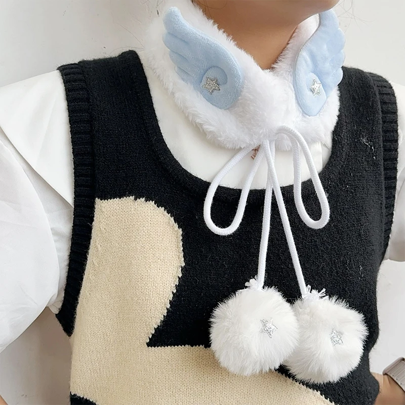 

Angel Wings Plush Faux Fur Scarf Women Winter Warm Lace-Up Neck Wrap Harajuku Japaness Lolita Y2K Streetwear Cat Paw Scarves