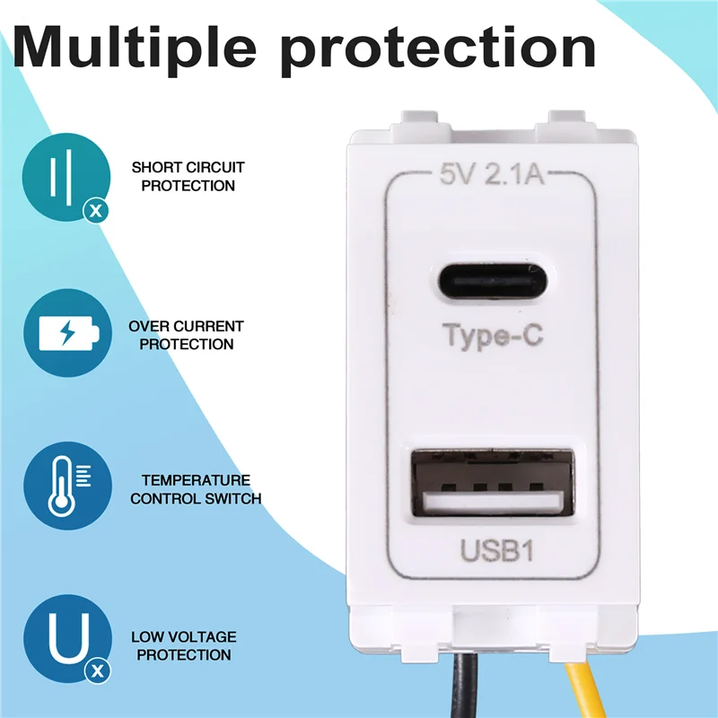 【VENDA QUENTE】 Novo módulo de alimentação de porta dupla USB tipo C 220V Soquete 5V 2.1A Módulo de carregamento de telefone Transformador Adaptador de alimentação de carregamento