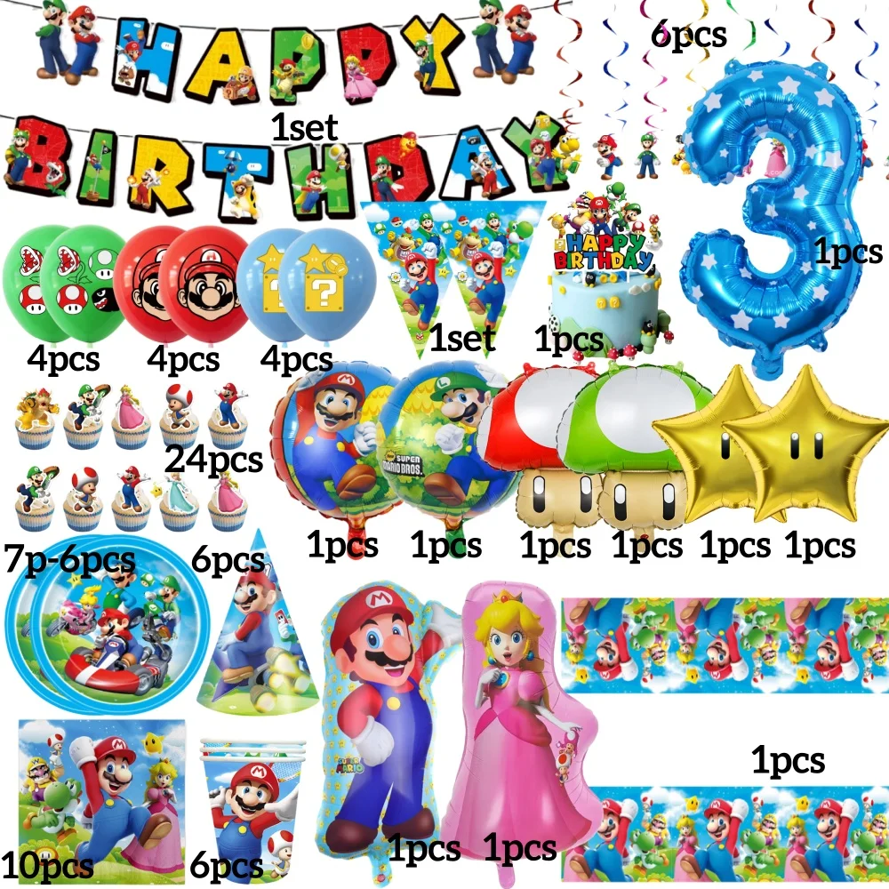 

Super Marioedd Bros Birthday Party Set Tablecloth Plates Napkins Cups Etc Decoration Banner Balloon Backdrop Decoration Supplies