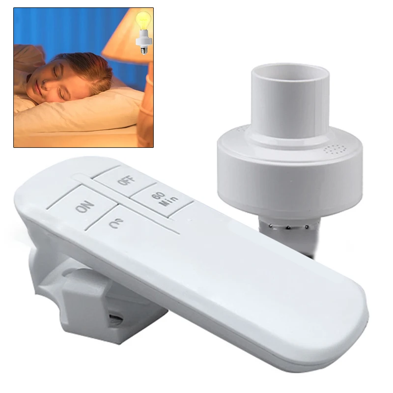 Vendas quentes de controle remoto sem fio e27 suporte da lâmpada interruptor temporizador inteligente ampla tensão faixa branca interruptor temporizador inteligente
