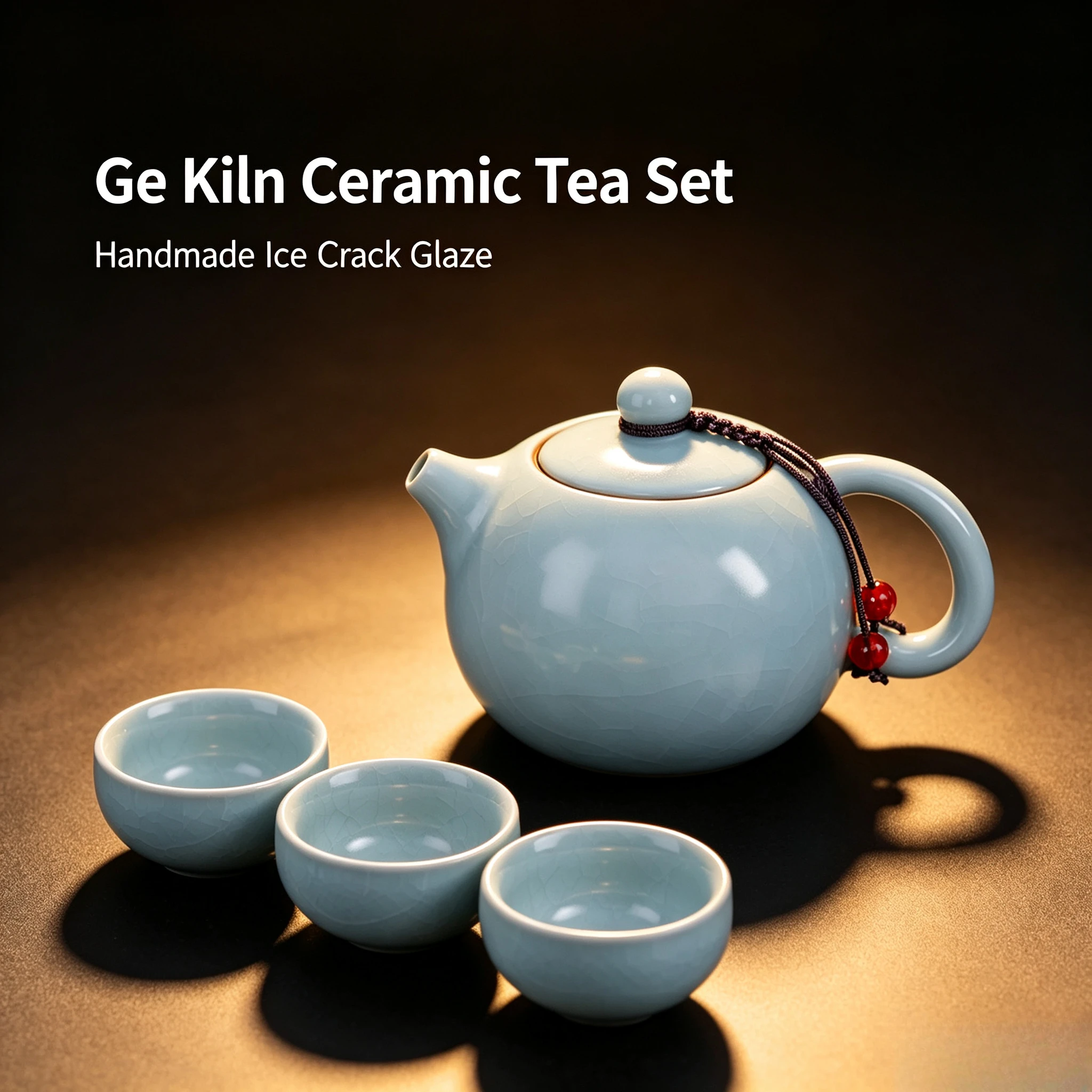 Ge Kiln Ceramic Ice Crack Teapot and Teacup for Kung Fu Tea Set Premium Handmade Durable Heatproof Non-Slip Gift for Tea Lovers