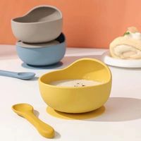 3pcs Baby Silicone Bowl Suction Cup Bowl Children's Tableware Set Sucker Bowl Wood spoon Straw For Kids Feeding Dinner Plate Set