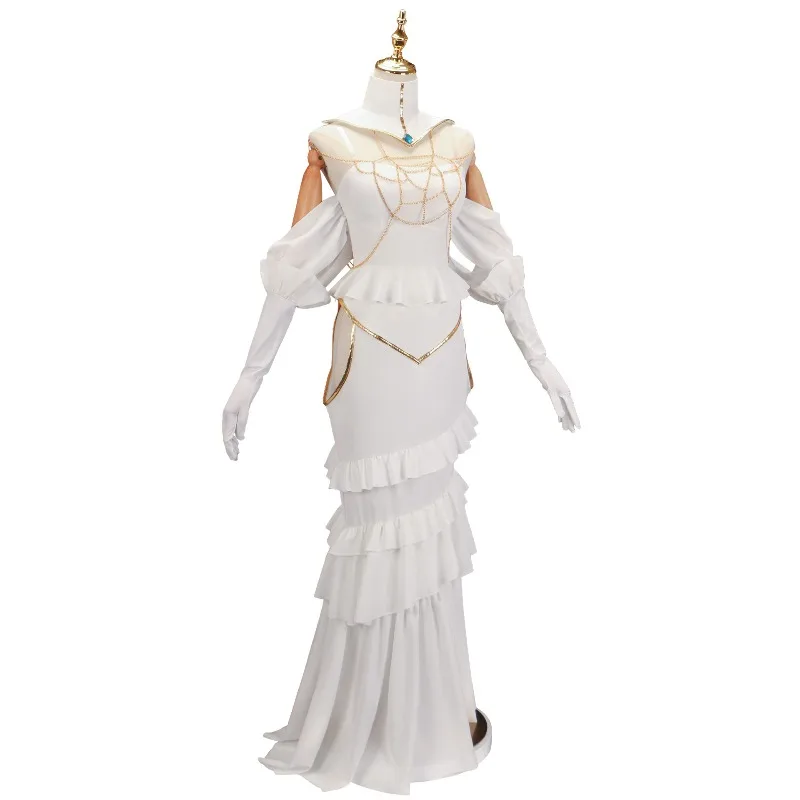

Костюм для косплея Overlord, белое длинное сексуальное платье с обувью, женский костюм Verlord Albedo с крыльями, реквизит для косплея для вечеринки на Хэллоуин