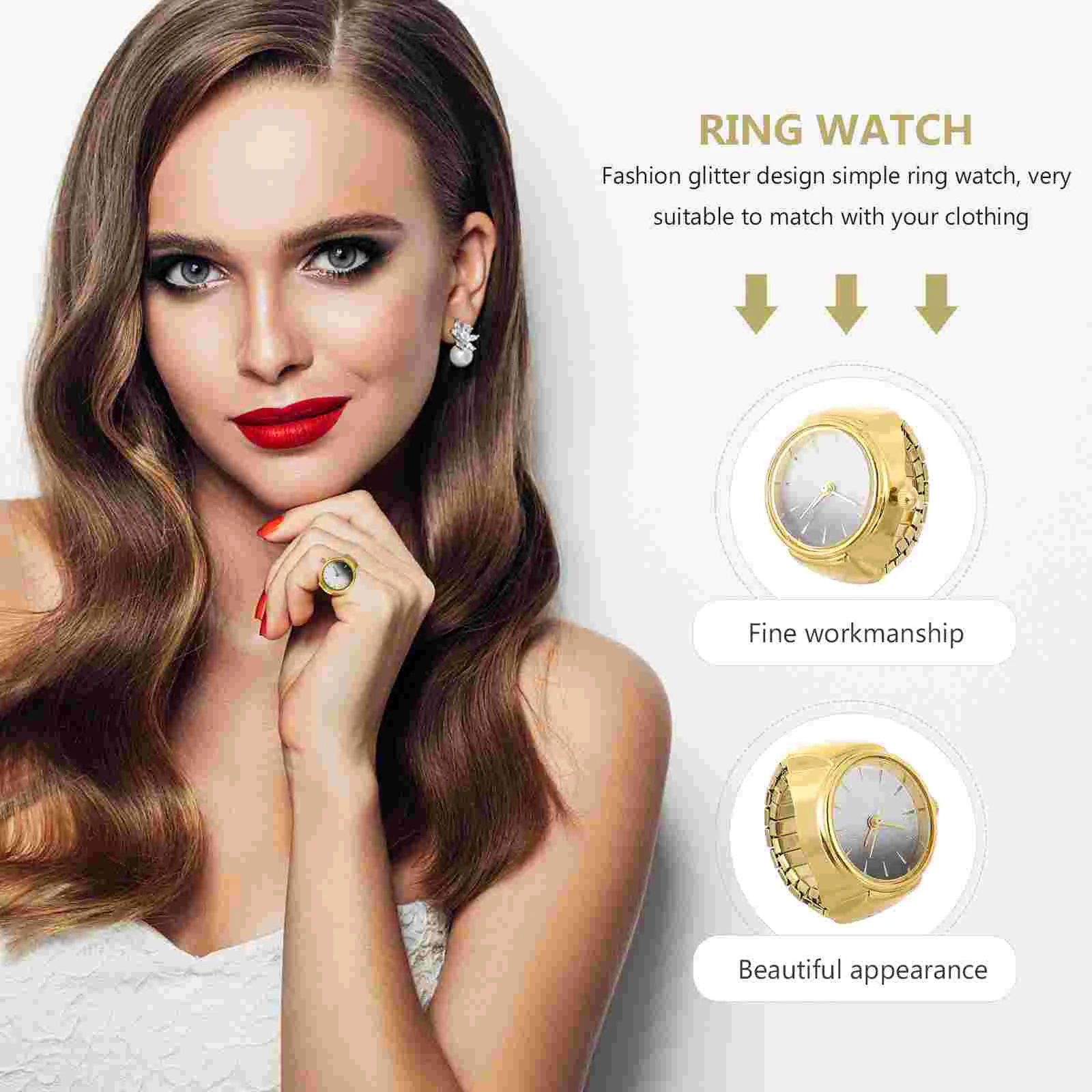 Ring Watch Quartz Finger Decorative Rings for Girls Round Fashion Ladies Elastic Number